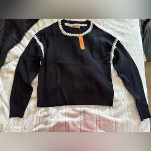 Black Crewneck Sweater with Contrast Trim